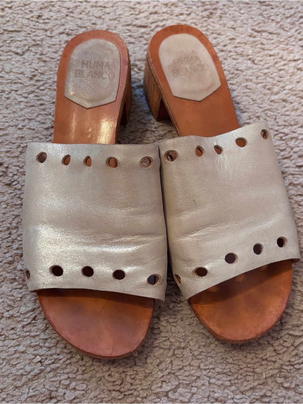Huma Blanco Metallic Shimmer Silver Leather Slide Sandals